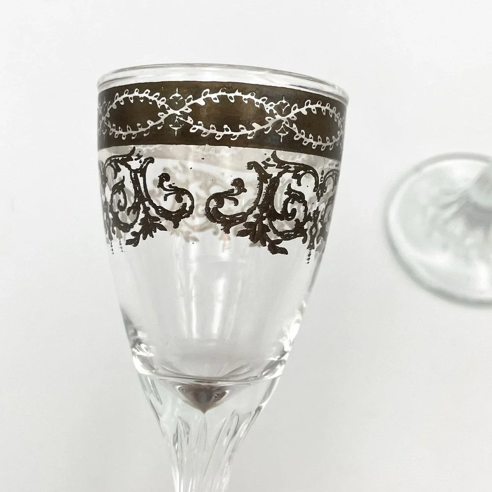 Vintage 1960s Italian Platinum Overlay Cordial Liquor Glasses Set of 3 Decorated